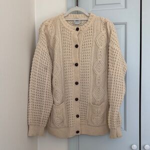 Bonner of Ireland Cable Knit Cream Cardigan Sweater - Large